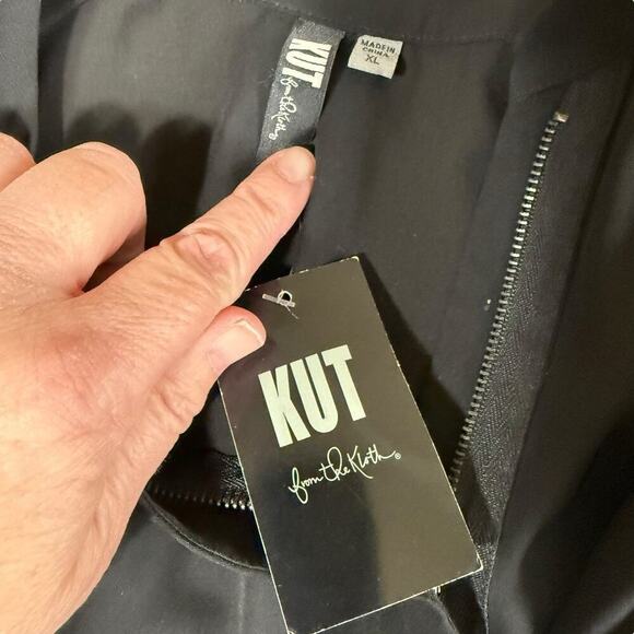 KUT FROM THE KLOTH WOMENS BLACK SHEER Blouse 3/4 Zip Cut Out Shoulder Design XL - Picture 9 of 14